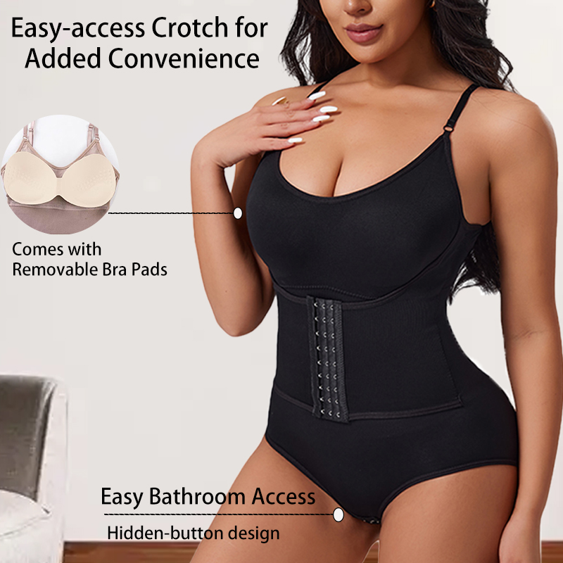 Push Up Bra Padded - 女性用ヒップアップボディシェイパー、バストアップ、ウエストスリミング、フロントフック、取り外し可能なブラパッド、お腹コントロールシェイプウェアボディスーツ