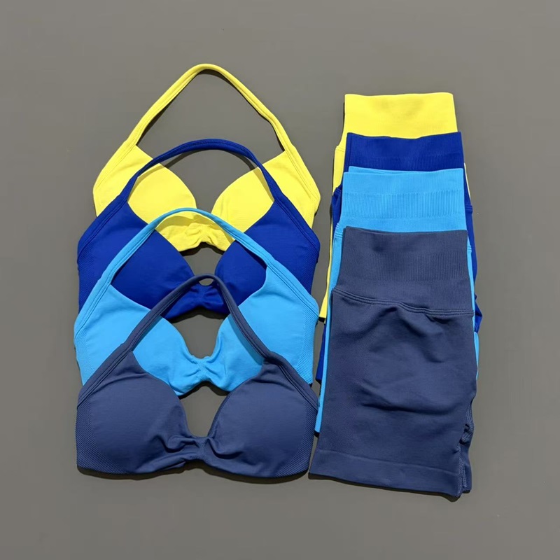 Sports Bra High Impact - 2 ピース HISTELLO スポーツセット シームレスストラップ付きヨガブラ ハイウエスト