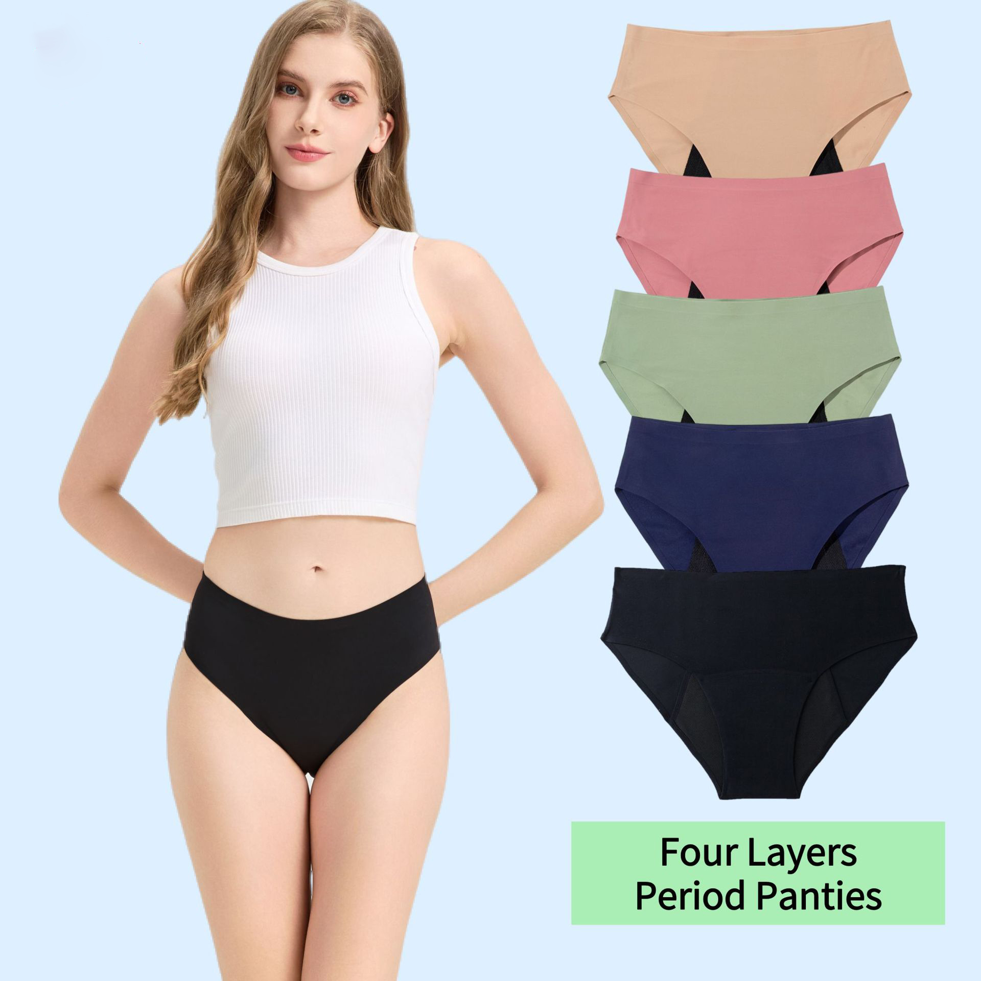 Period Panty Absorbent - 女性用生理用ショーツ 50ml吸収容量 四層構造の漏れ防止生理用下着 シームレス粘着吸収下着