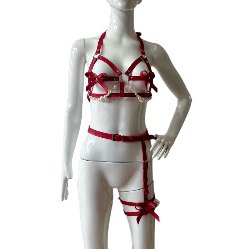 セクシーなレザーハーネス女性セットボディボンデージベルトパン - Garter Belt Set のレビューと価格